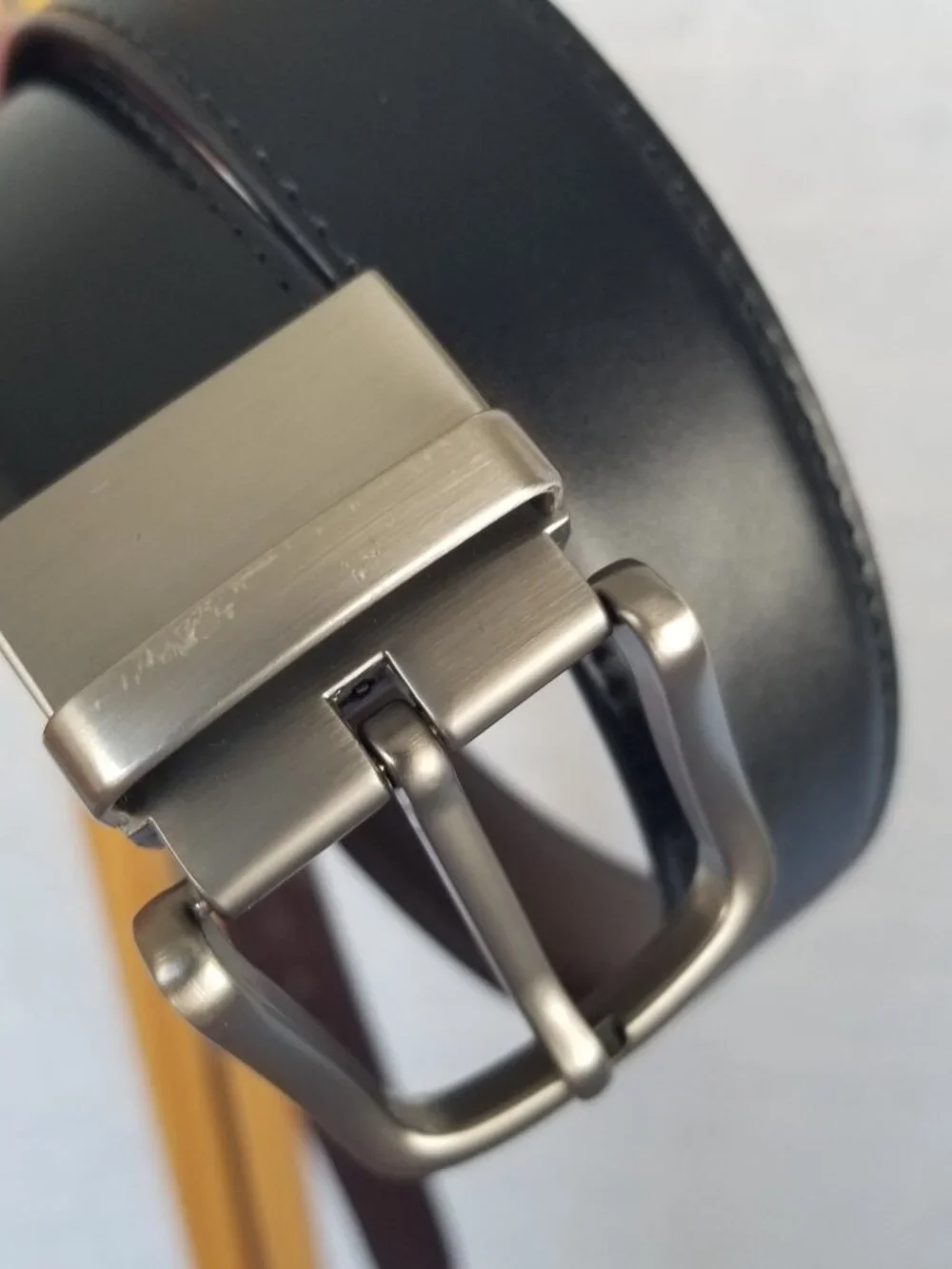 Men's Reversible Faux Leather Belt Black Brown Size 40 Brushed Silver Buckle